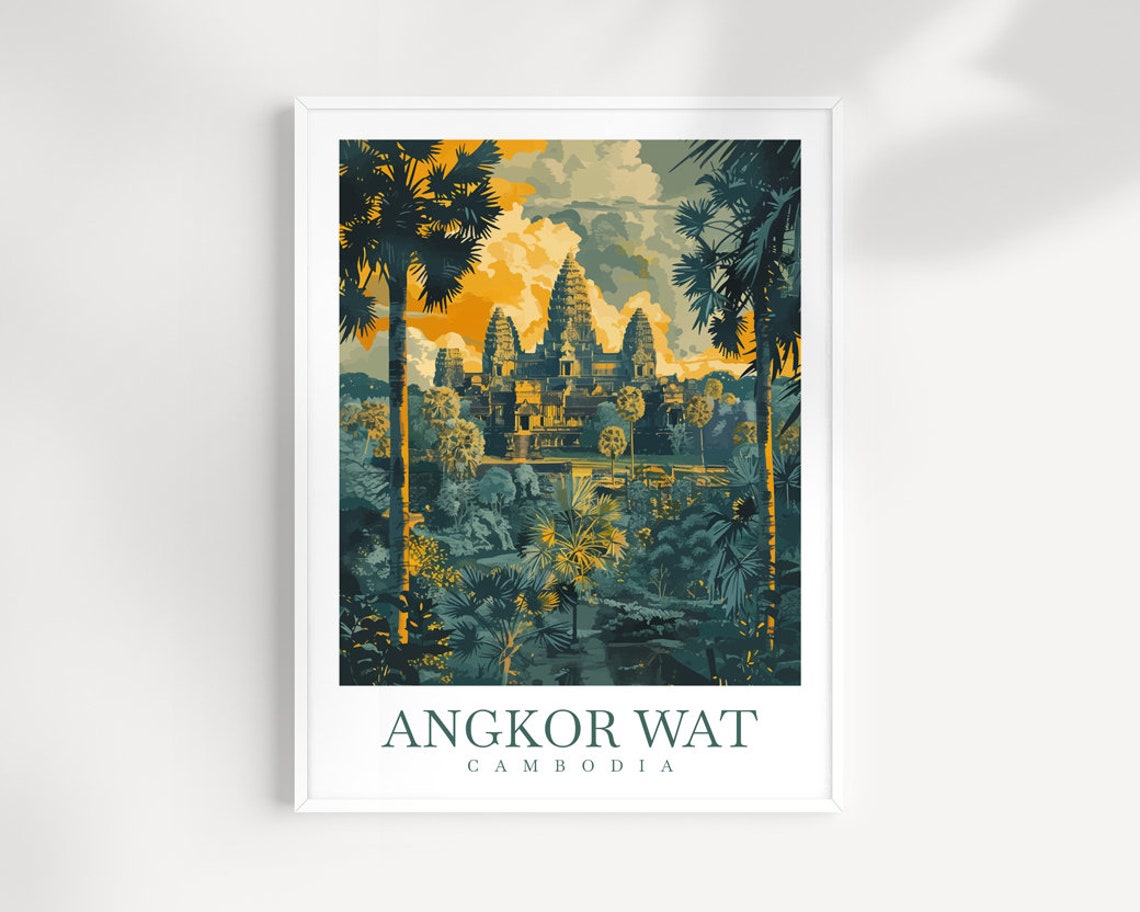 Angkor Wat Cambodia Jungle Temple Towers Dramatic Sky Art Poster