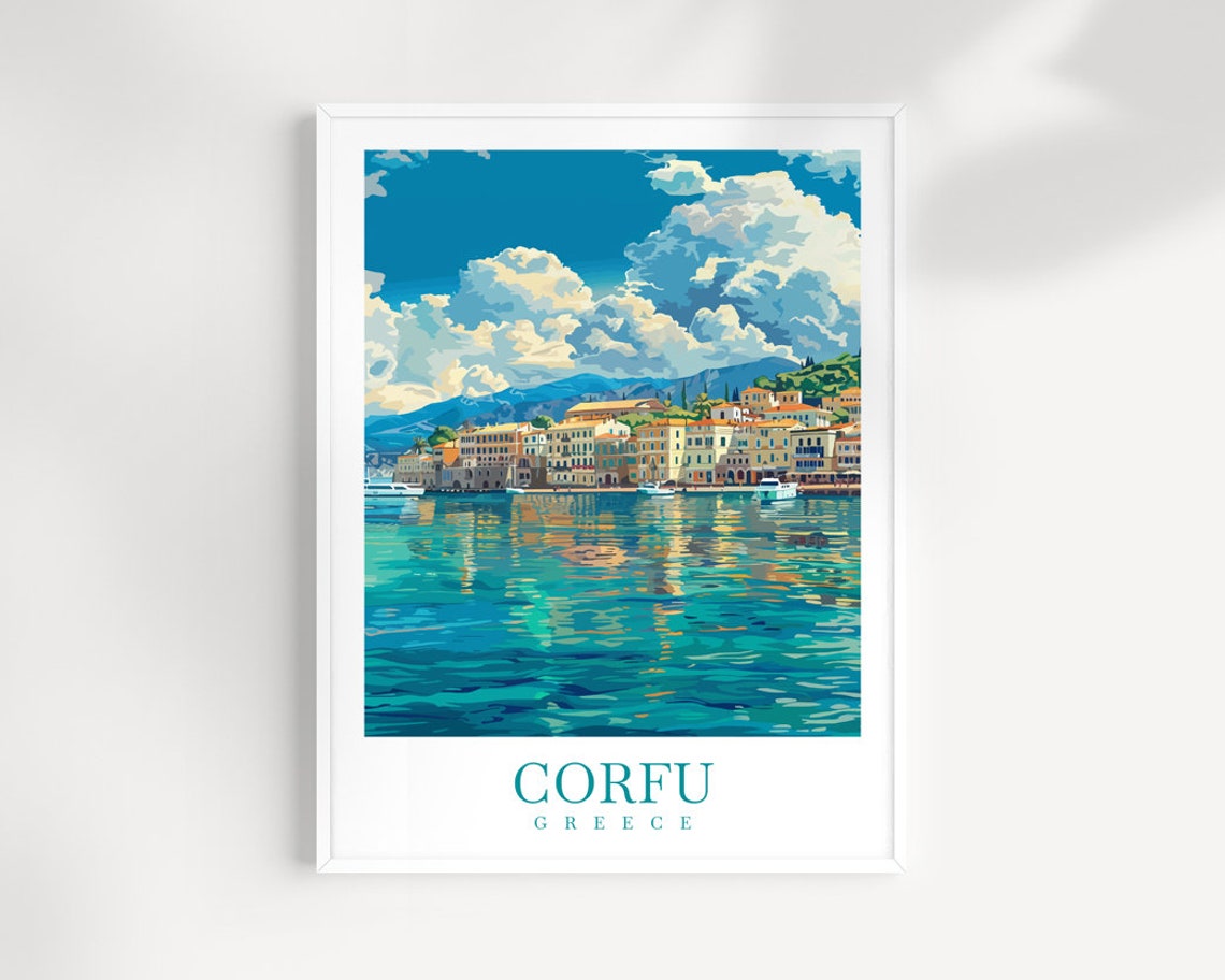 Corfu Greece Old Seaside Waterfront Town Turquoise Harbor Poster