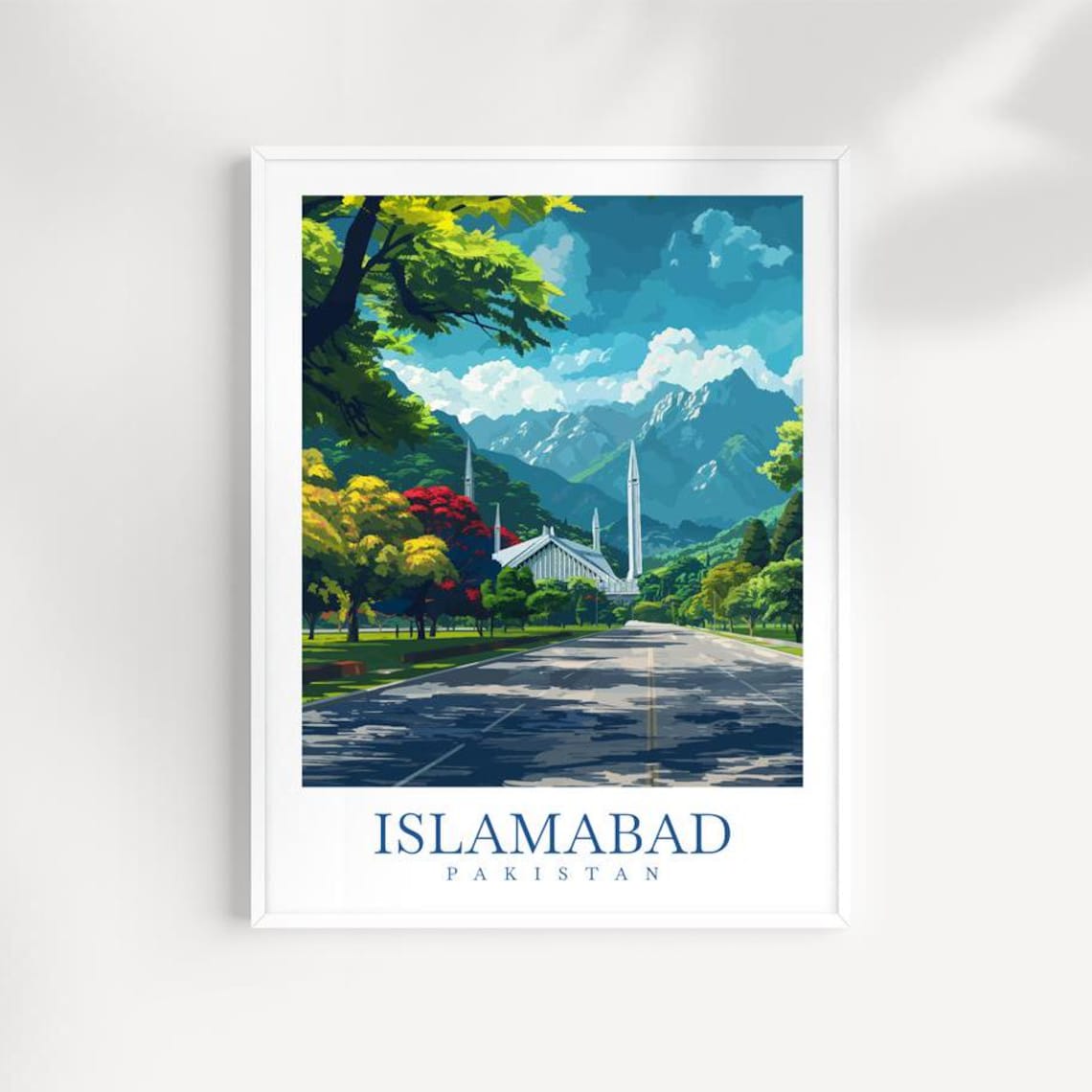 Islamabad Pakistan Faisal Mosque Margalla Hills Boulevard Travel Poster