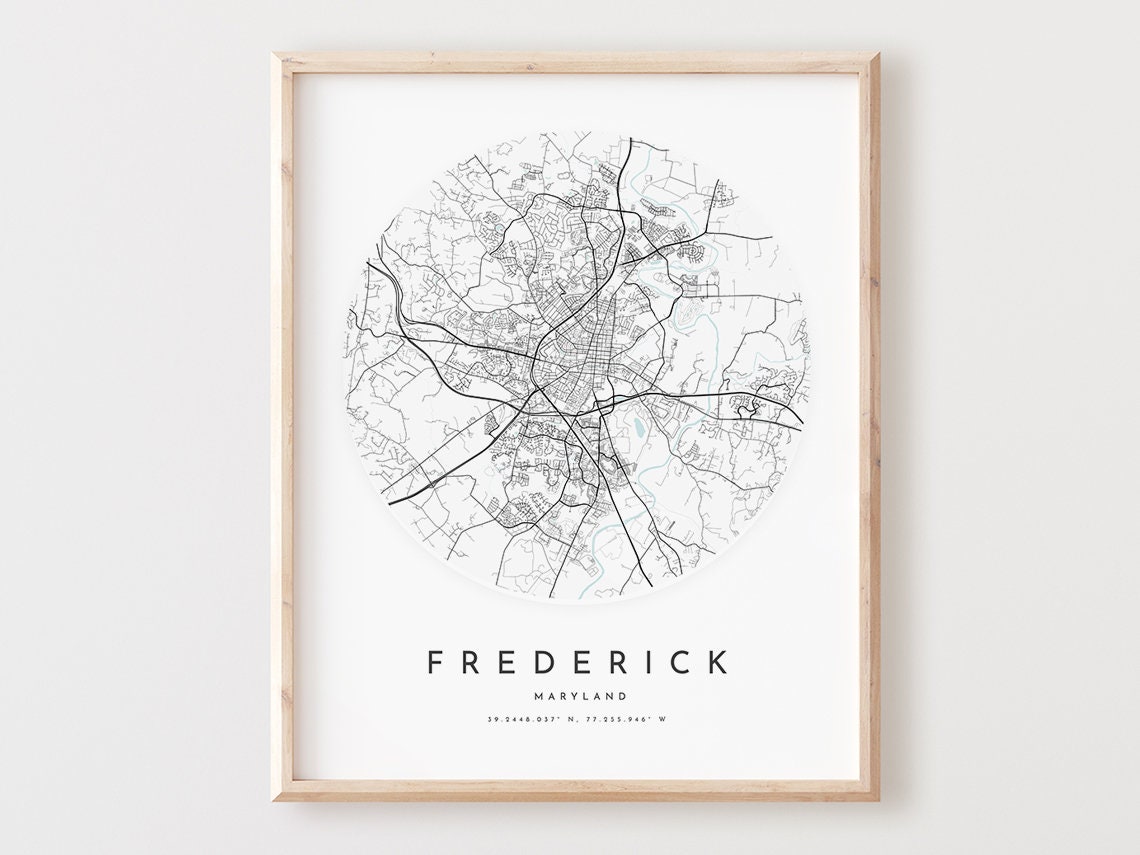 Frederick Maryland City Street Map Minimalist Black White Poster
