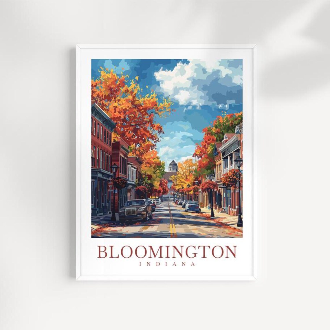 Bloomington Indiana Fall Foliage Main Street Vintage Travel Poster