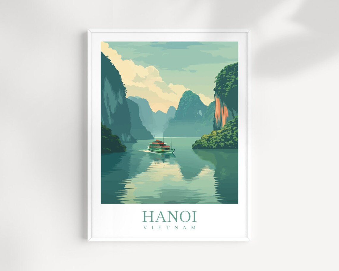 Hanoi Vietnam Limestone Karst Bay Cruise Boat Scenic Travel Poster