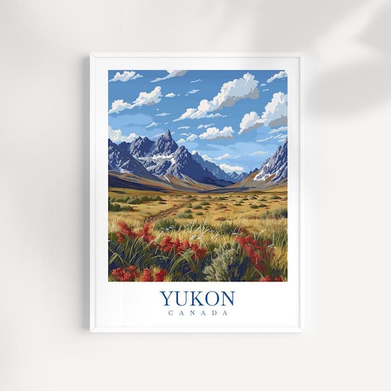 Yukon Canada Jagged Peaks Wildflower Meadow Alpine Travel Poster