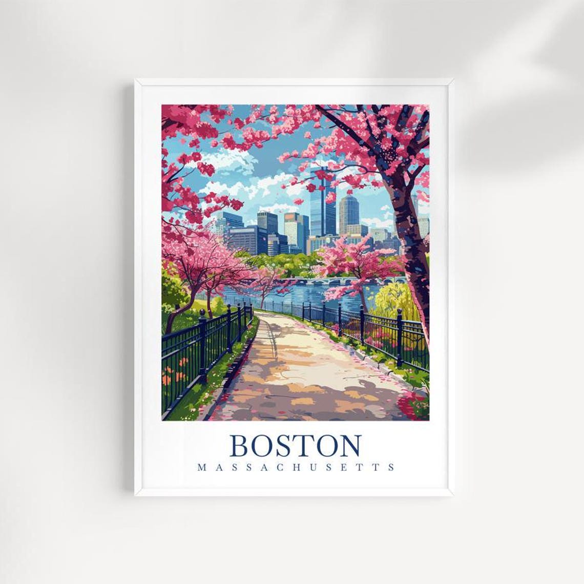Boston Massachusetts Cherry Blossom River Walk Cityscape Poster