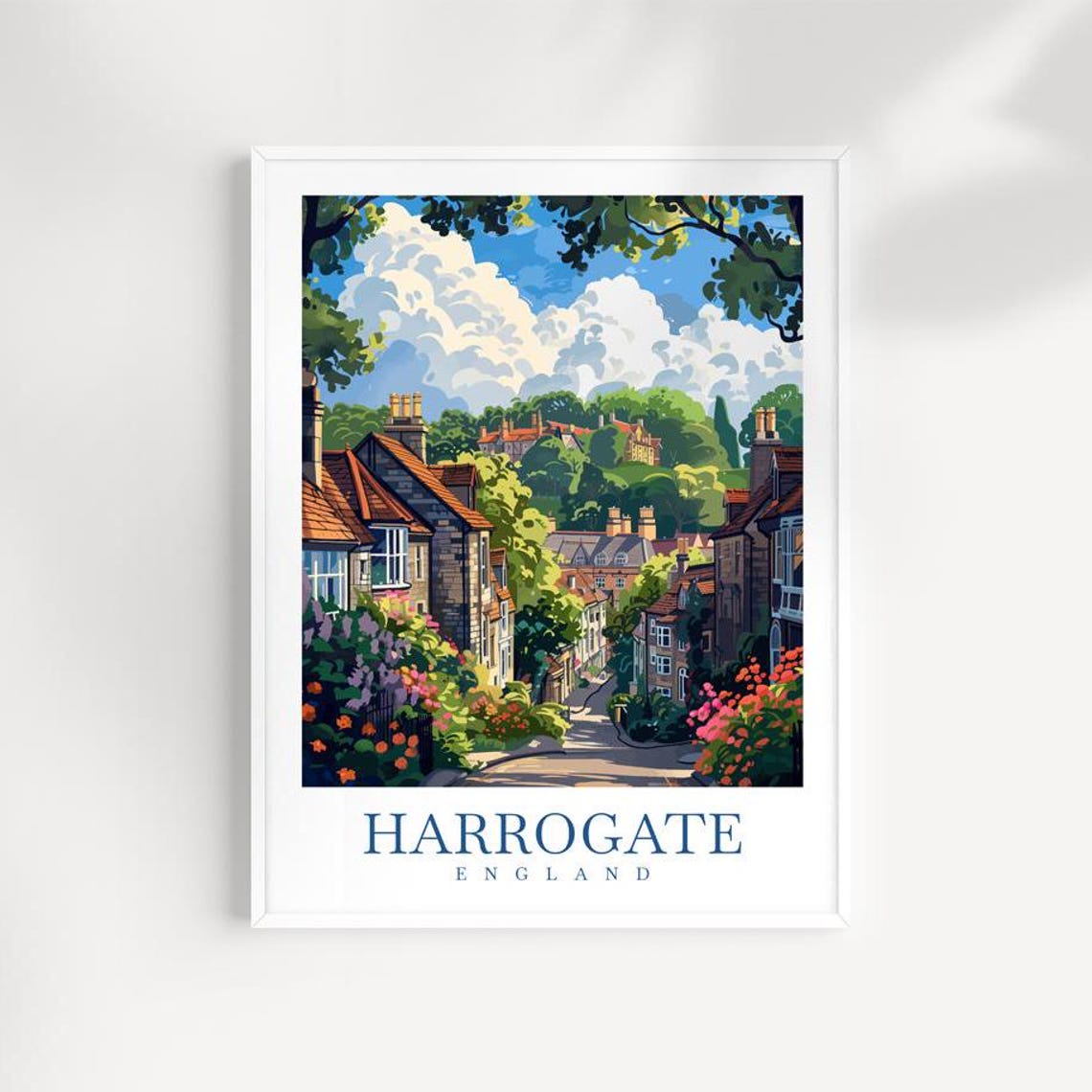 Harrogate England Cottage Lane Gardens Illustrated Travel Poster