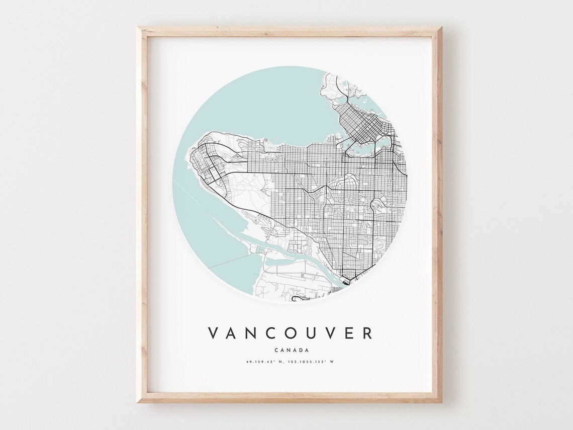 Vancouver Canada City Map Print Minimalist Street Grid Coordinates Wall Decor