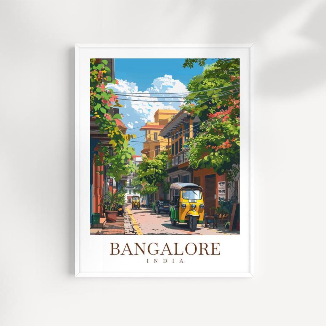 Bangalore India Colorful Street Auto Rickshaw Scene Travel Poster