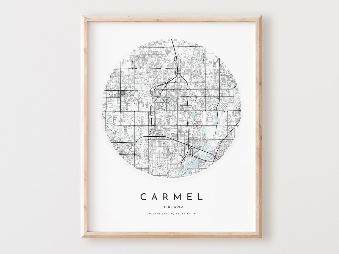 Carmel Indiana Map Print City Street Art Poster