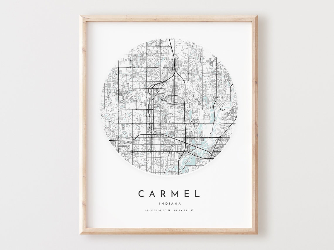 Carmel Indiana Minimalist City Street Map Circle Modern Art Poster