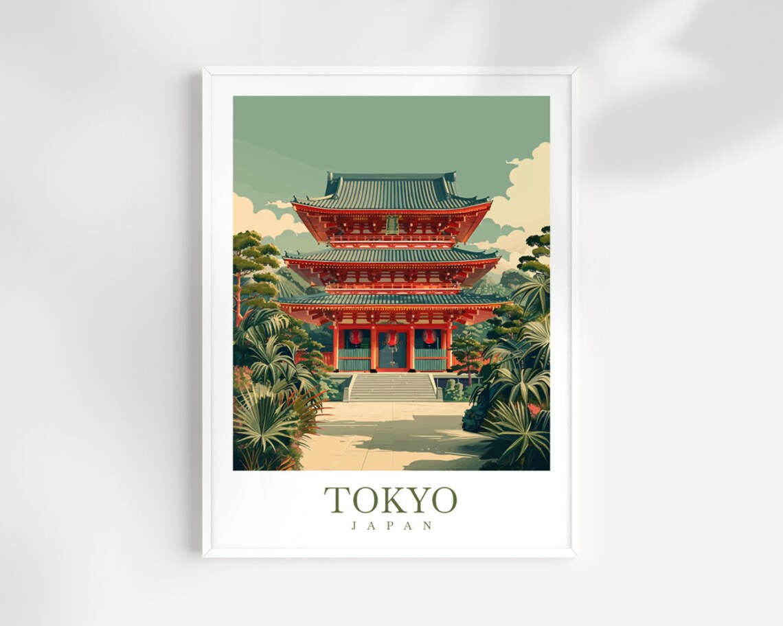 Tokyo Japan Three Story Pagoda Poster Among Lush Garden Trees