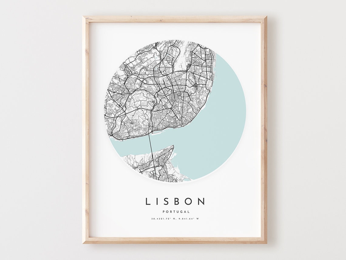 Lisbon Portugal Circular City Map European Modern Travel Wall Poster