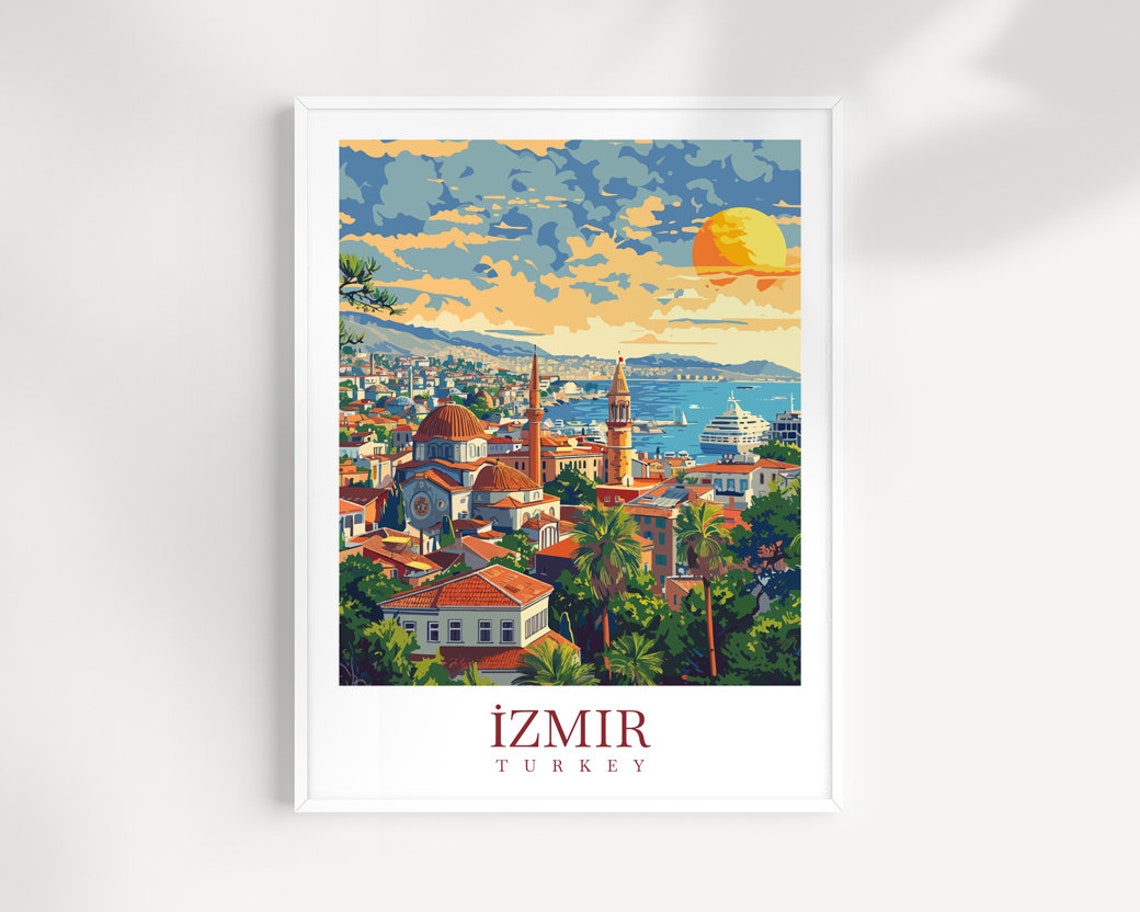 Izmir Turkey Sunset Harbor Panorama Domes Ships Skyline Poster