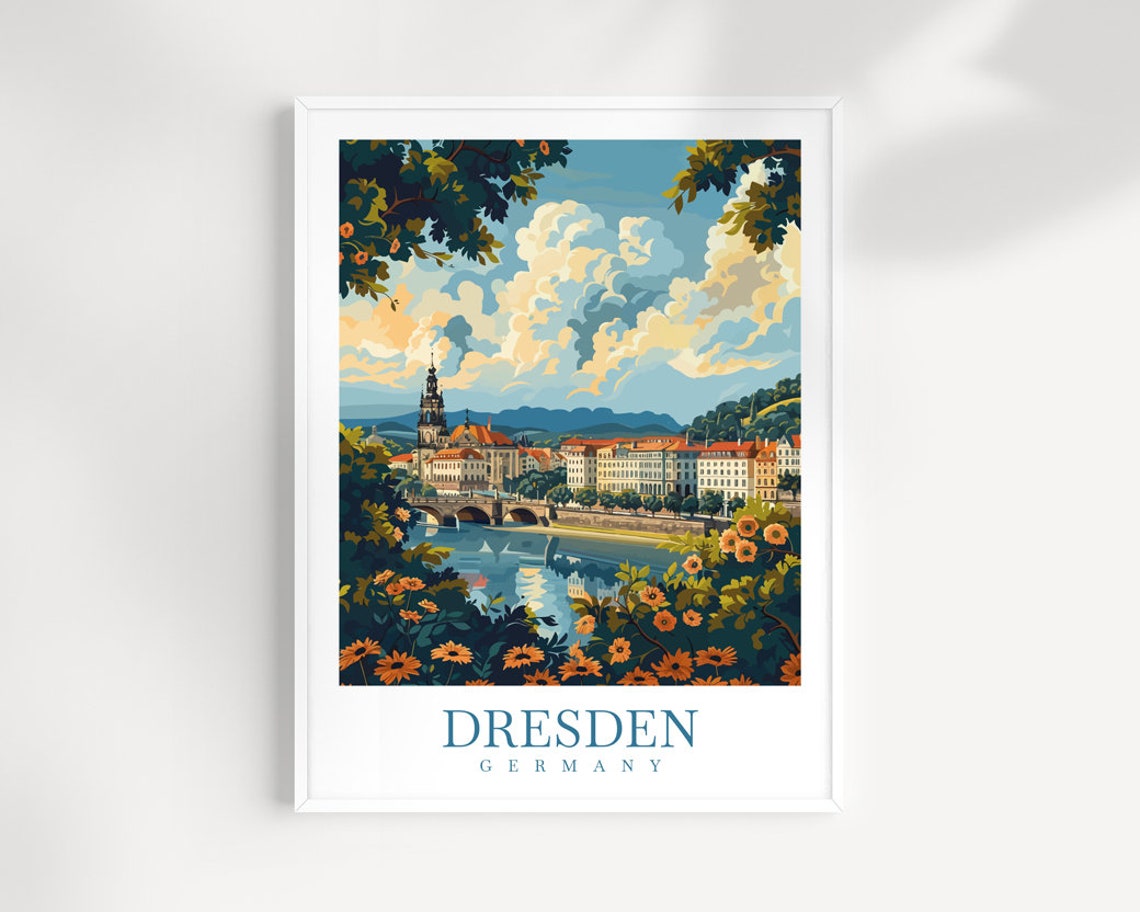 Dresden Germany Sunny Elbe River Old Town Wildflowers Poster