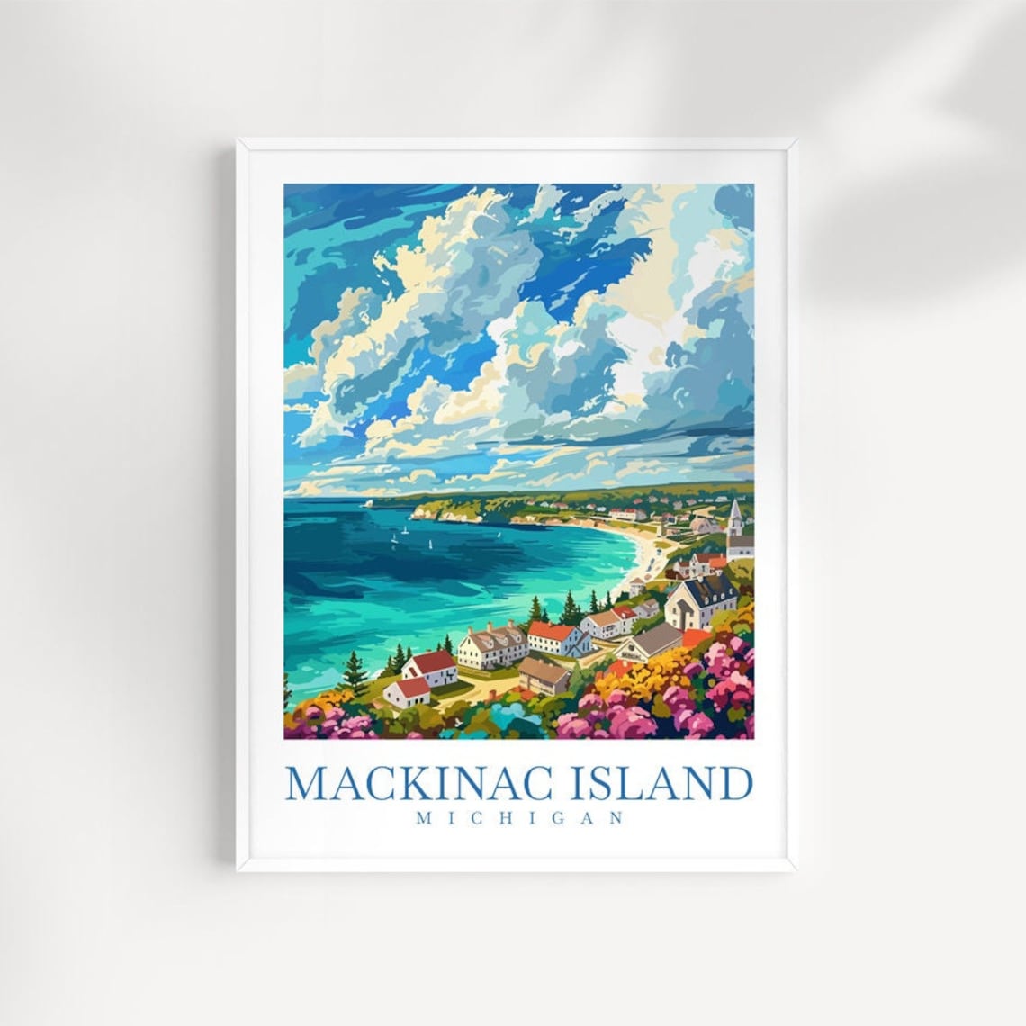 Mackinac Island Michigan Bay View Sailboats Harbor Travel Poster