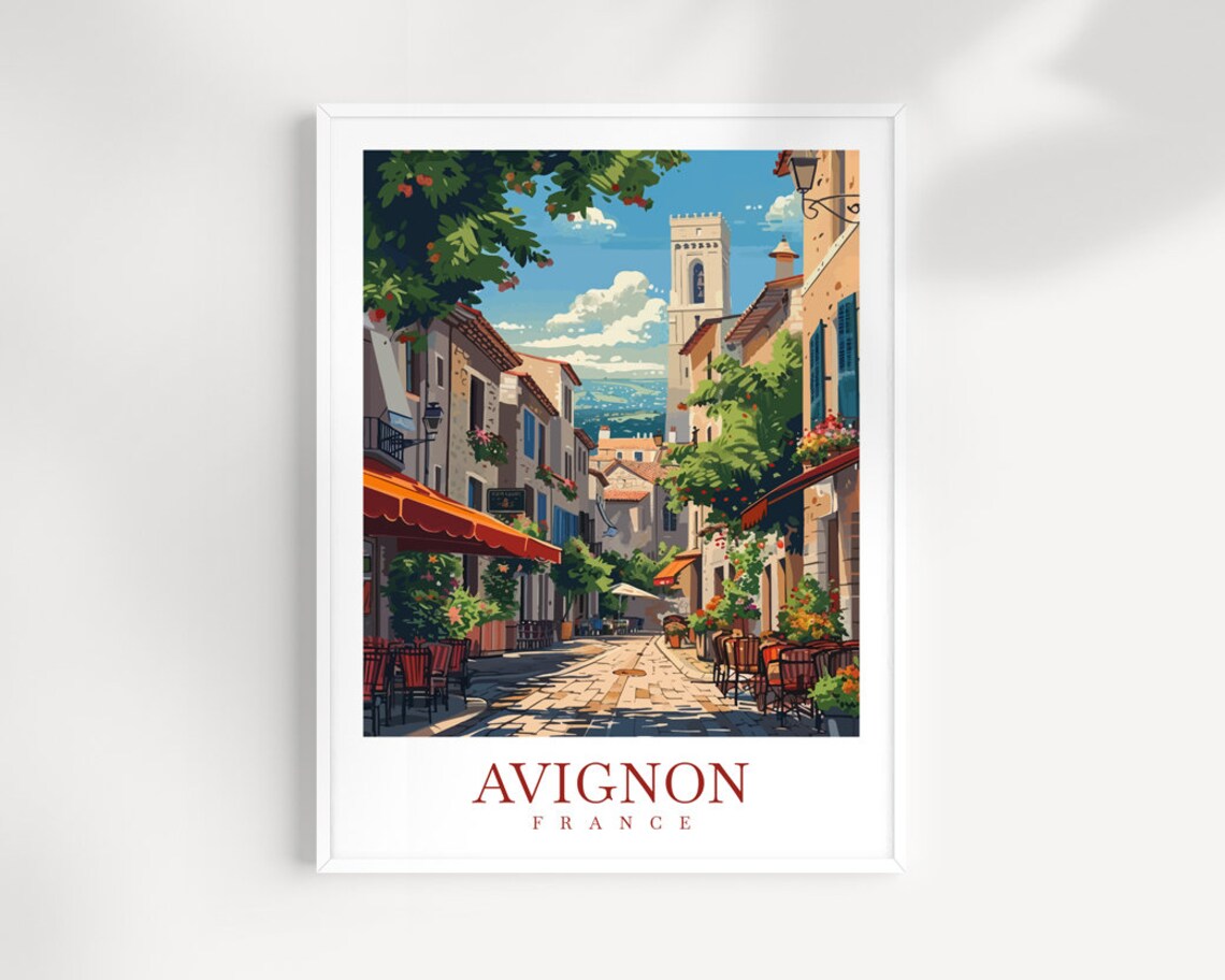 Avignon France Charming Old Town Cafe Street Retro Travel Poster