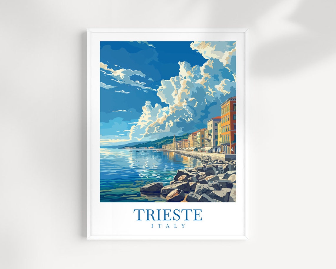 Trieste Italy Seaside Waterfront Promenade Blue Sea Travel Poster