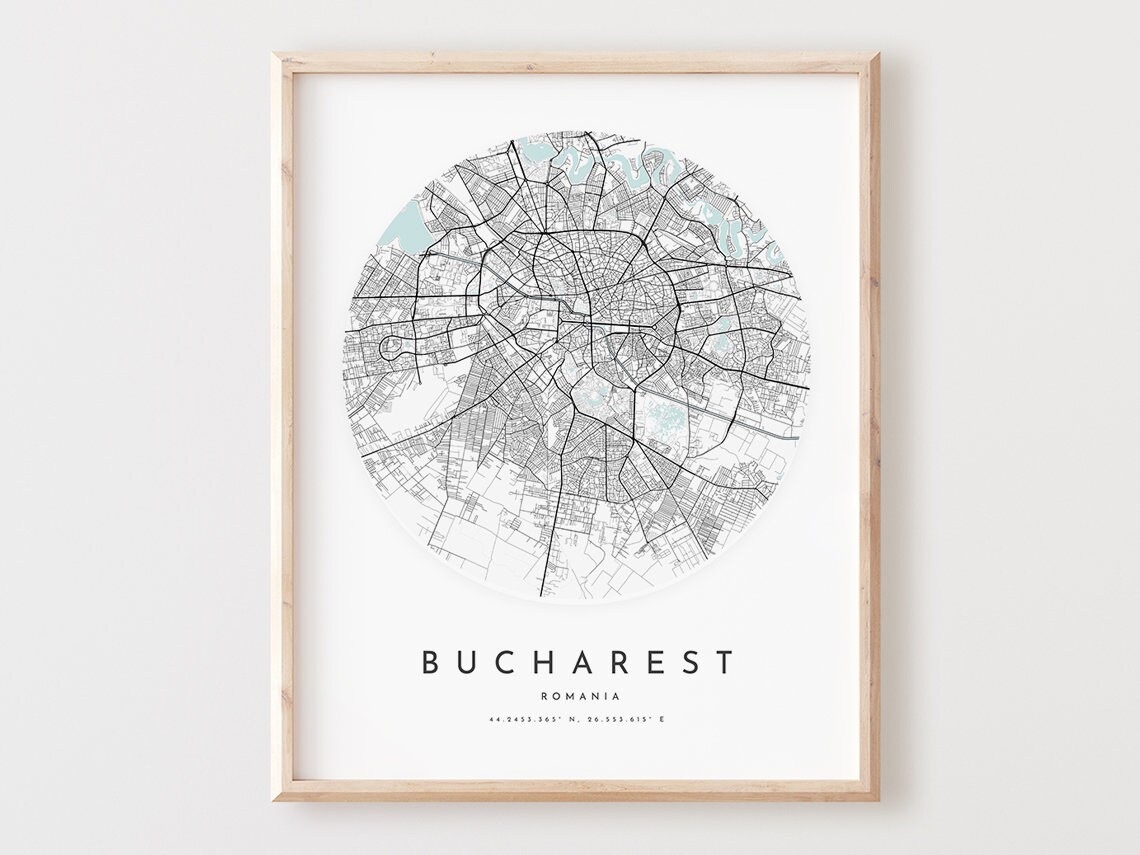 Bucharest Map Print Modern City Street Wall Art