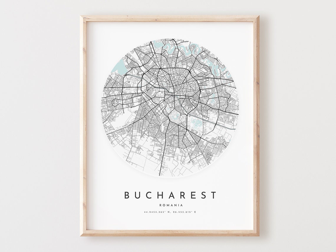 Bucharest Romania Circular City Street Map Minimalist Decor Poster