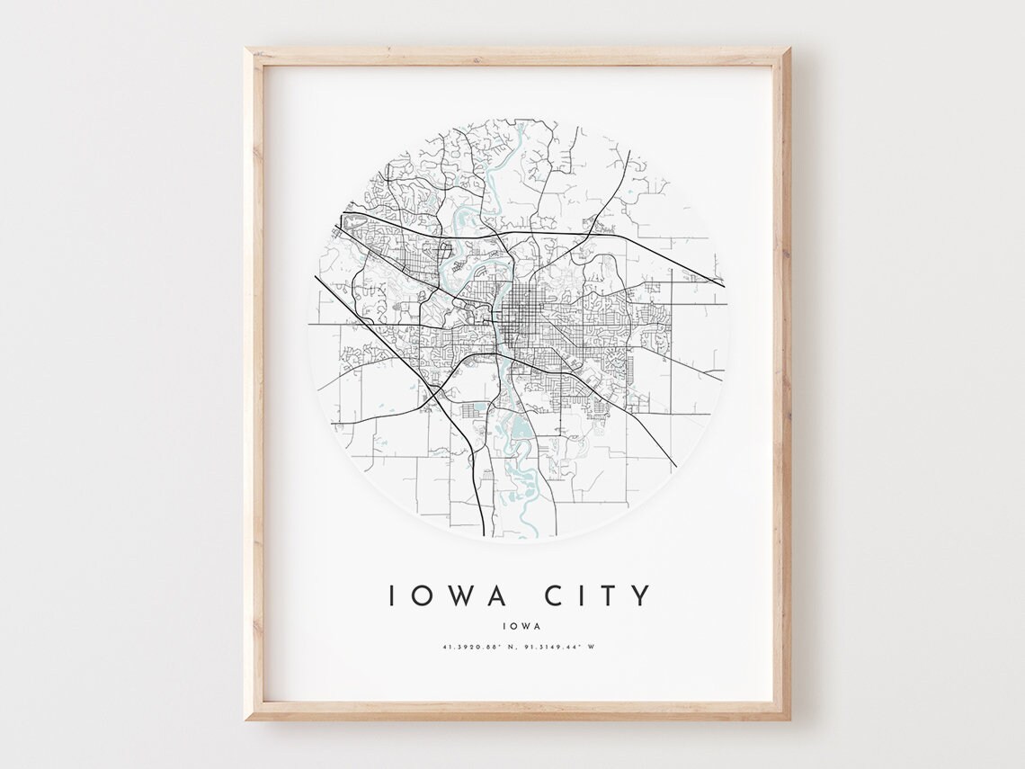 Iowa City Map Print Minimalist Black White Cityscape