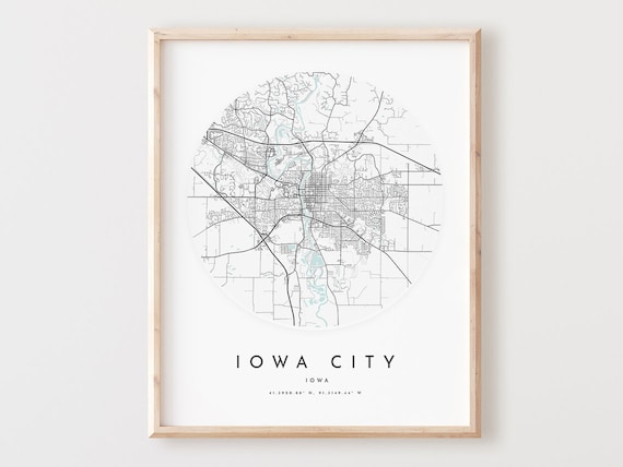 Iowa City Map Print Minimalist Black White Cityscape