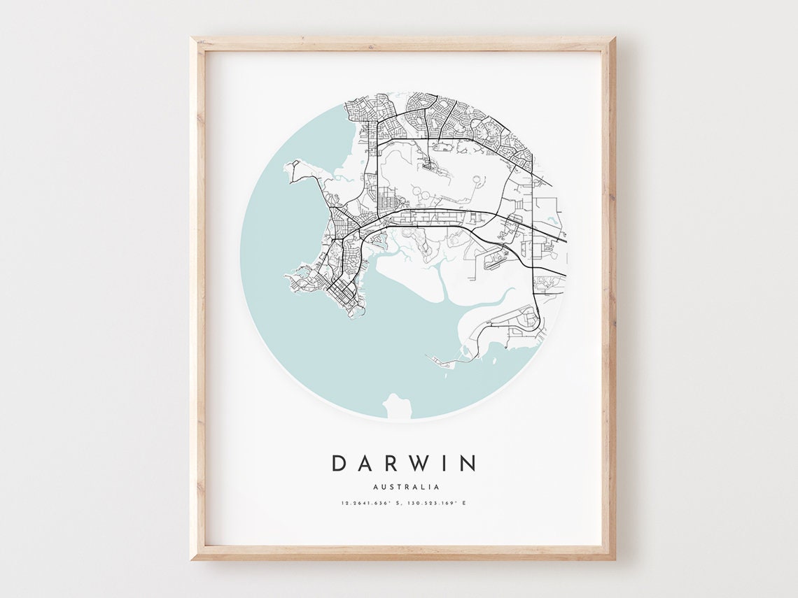Darwin Australia Minimalist City Street Map Poster With Coordinates