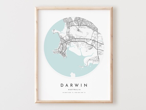 Darwin Map Print Modern City Street Wall Art