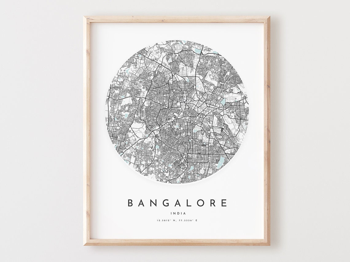 Bangalore India Circular Street Map Minimalist Black Line Poster