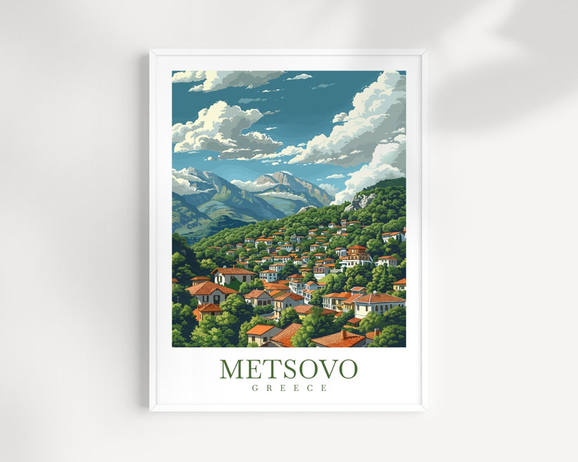 Metsovo Greece Hillside Village Panorama Red Roofs Green Valley Poster