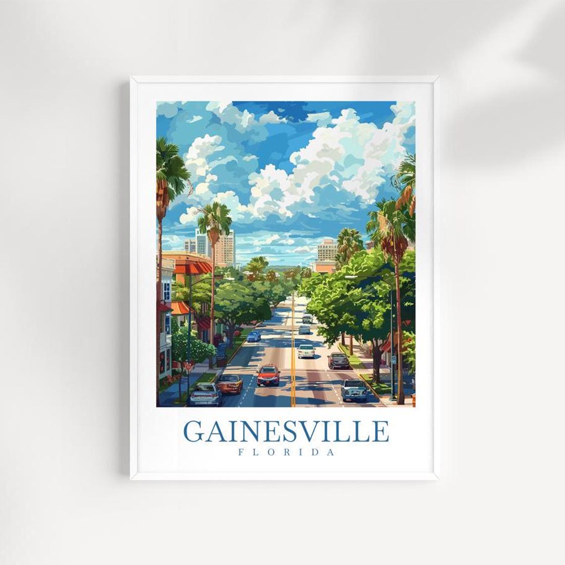 Vintage Gainesville Florida Downtown Main Street Travel Poster