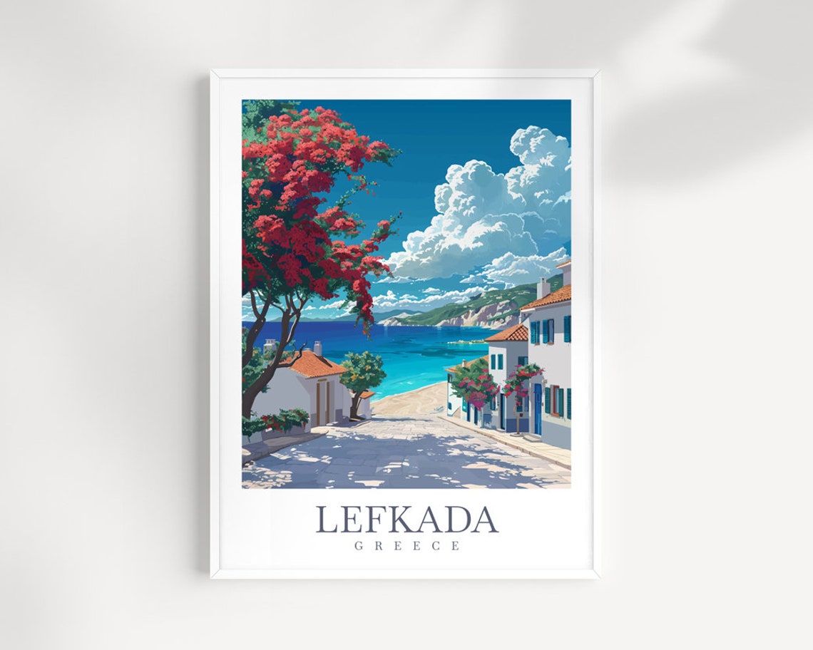 Lefkada Greece Village Street Leading To Beach Sea Coast Poster