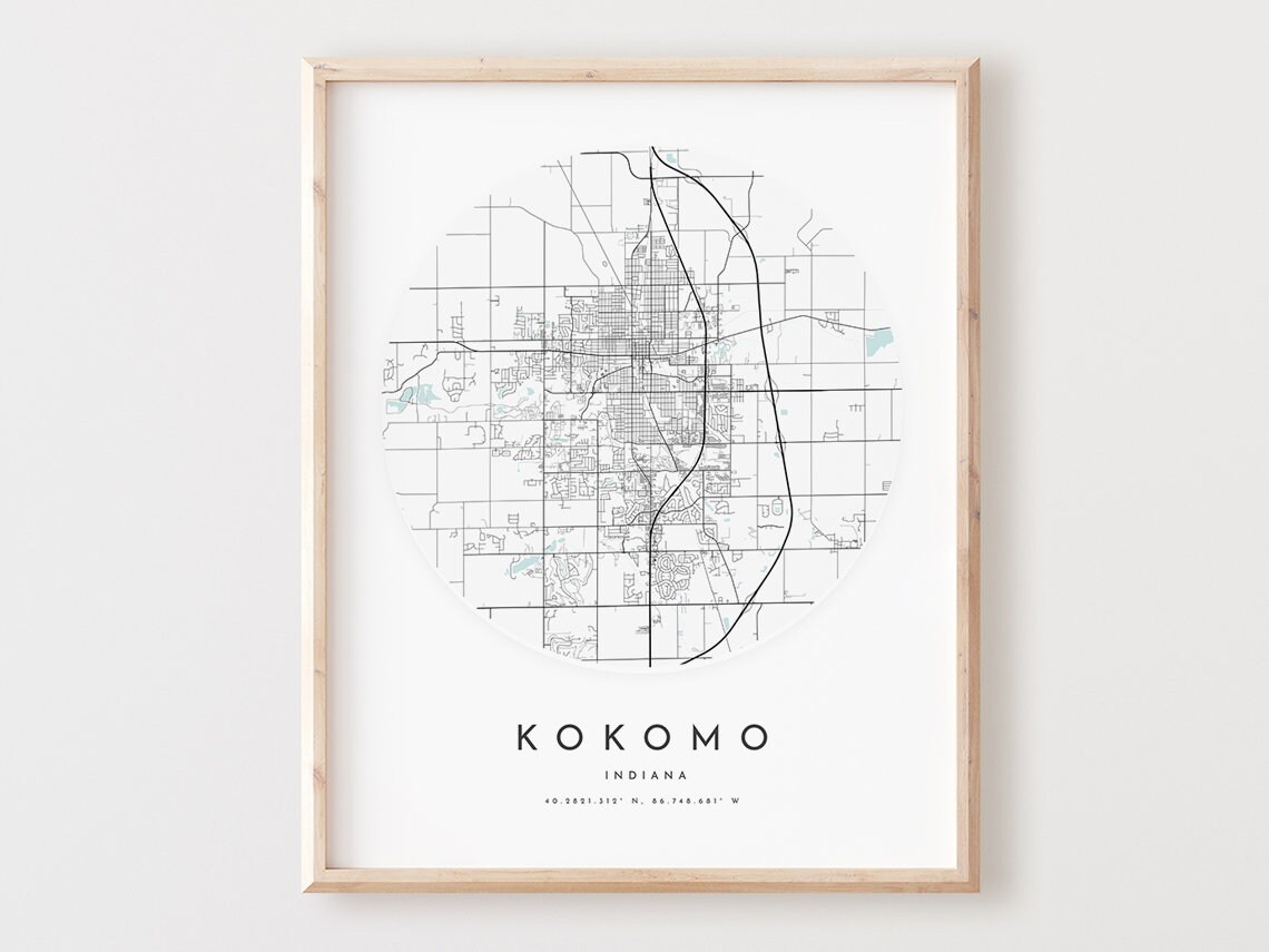 Kokomo Indiana Map Print City Street Art Poster