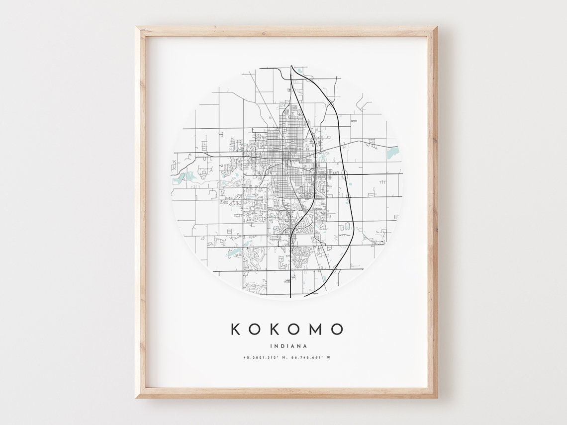 Kokomo Indiana Minimalist Circular City Map Black and White Poster