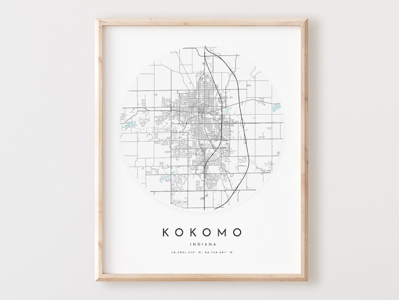 Kokomo Indiana Map Print City Street Art Poster