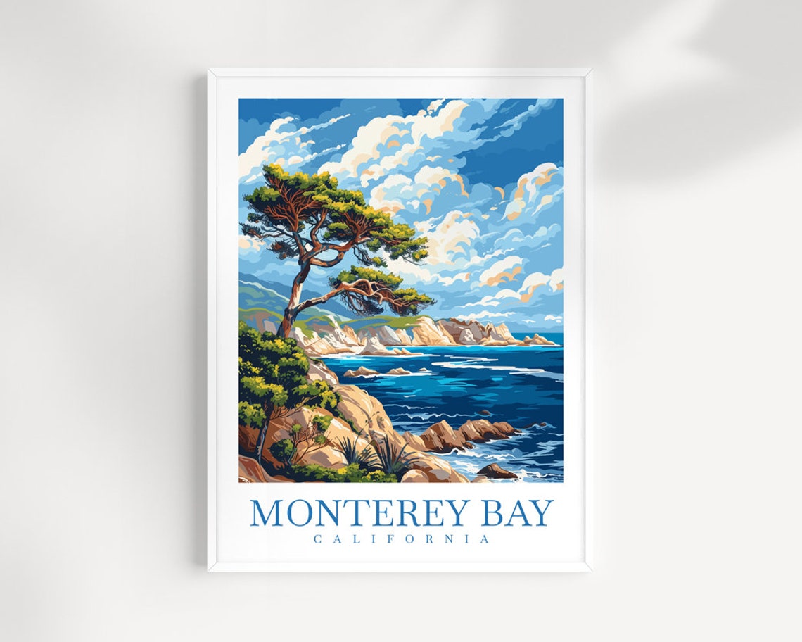 Monterey Bay California Windswept Cypress Coastal Scenic Travel Poster