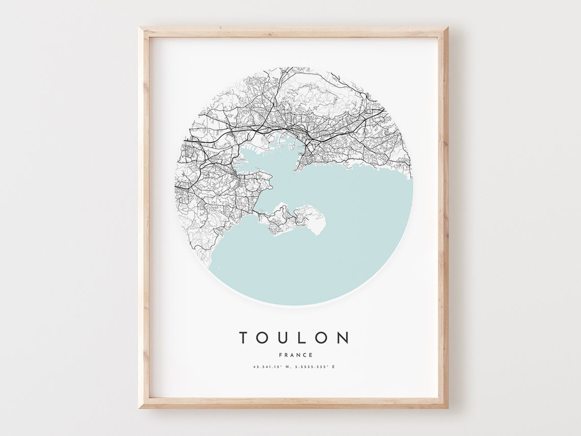 Toulon France Coastal Minimalist Circular City Map Art Poster