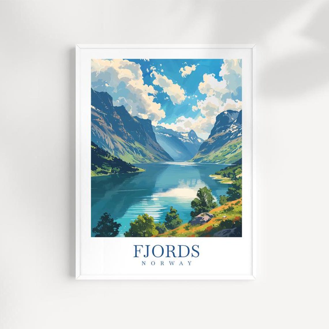 Norway Fjords Dramatic Blue Water Mountains Scandinavian Travel Poster