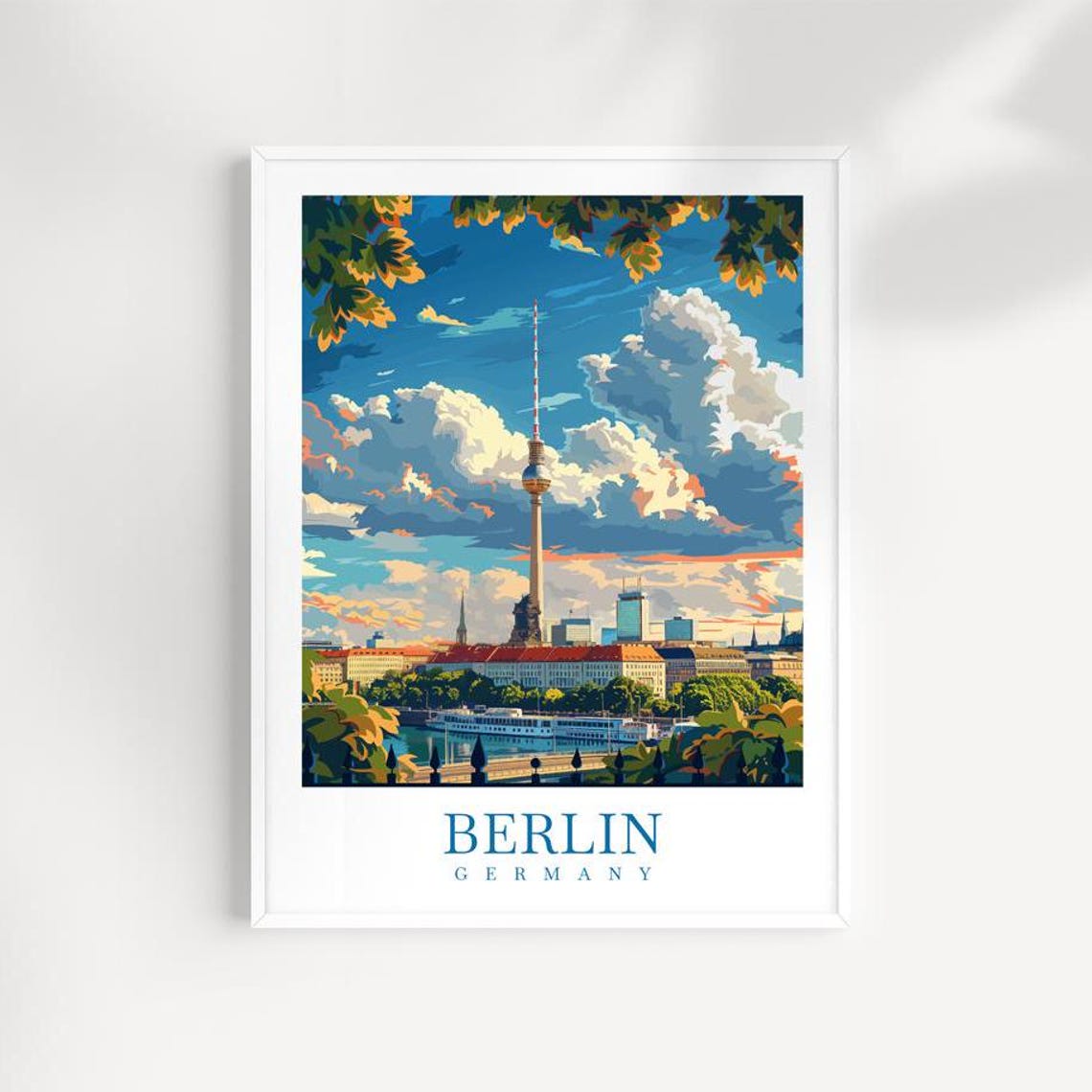 Berlin Germany TV Tower Spree River Boat Cityscape View Poster