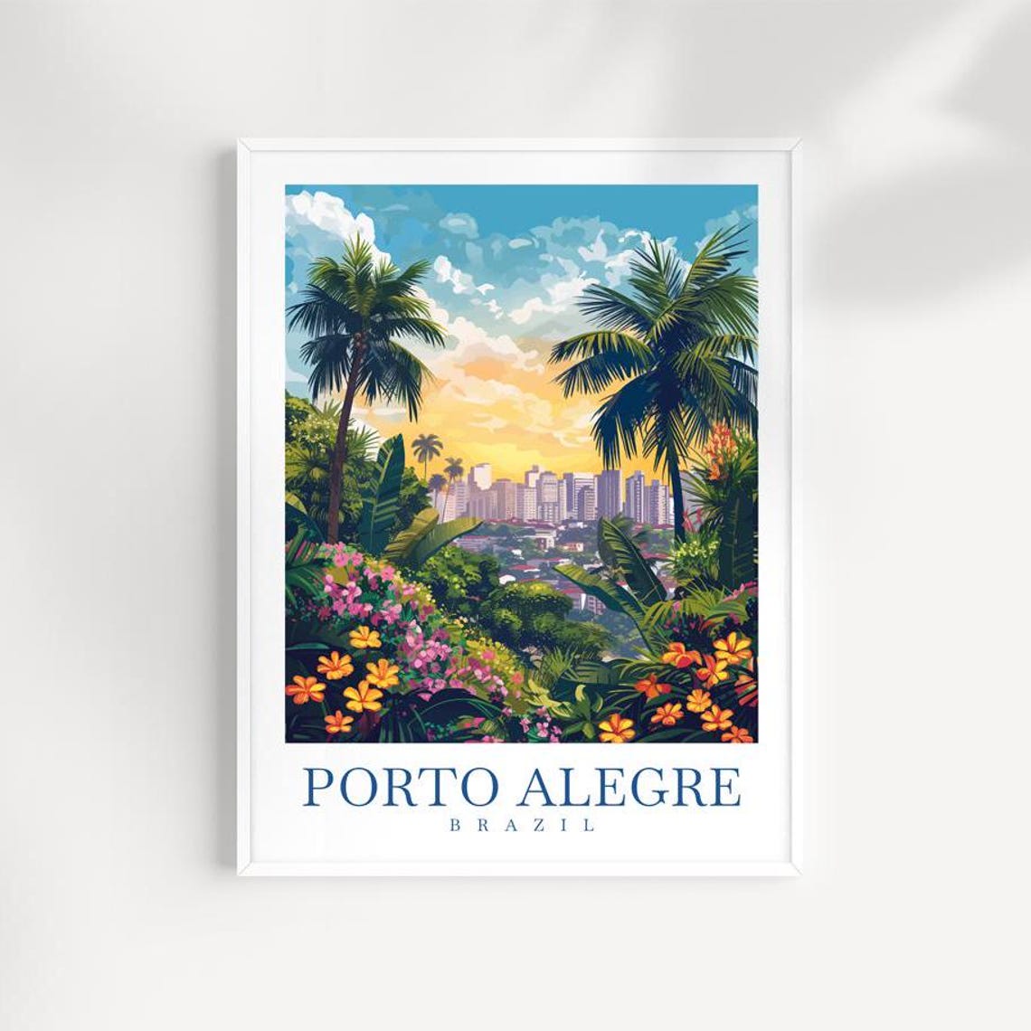 Porto Alegre Brazil Tropical Cityscape Palms Sunset Travel Poster