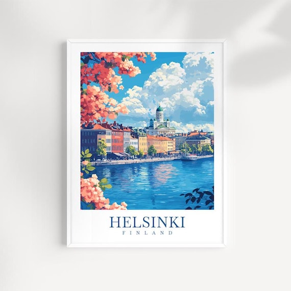 Helsinki Finland Art Print Illustrated Cityscape Scandinavian Decor