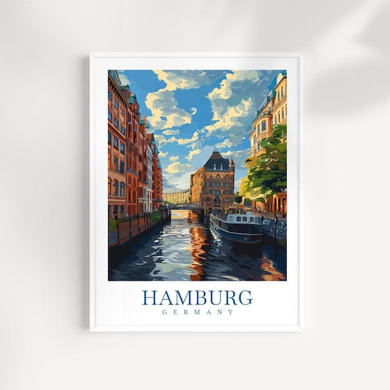 Hamburg Germany Travel Poster Cityscape Wall Art