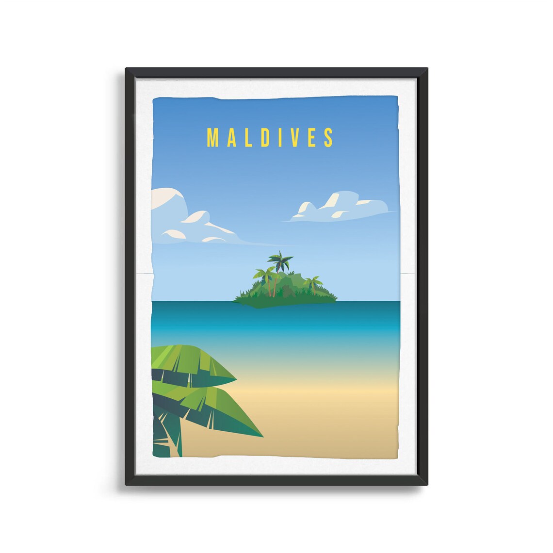Maldives Vintage Travel Art Tropical Island Turquoise Sea Poster - Image 2
