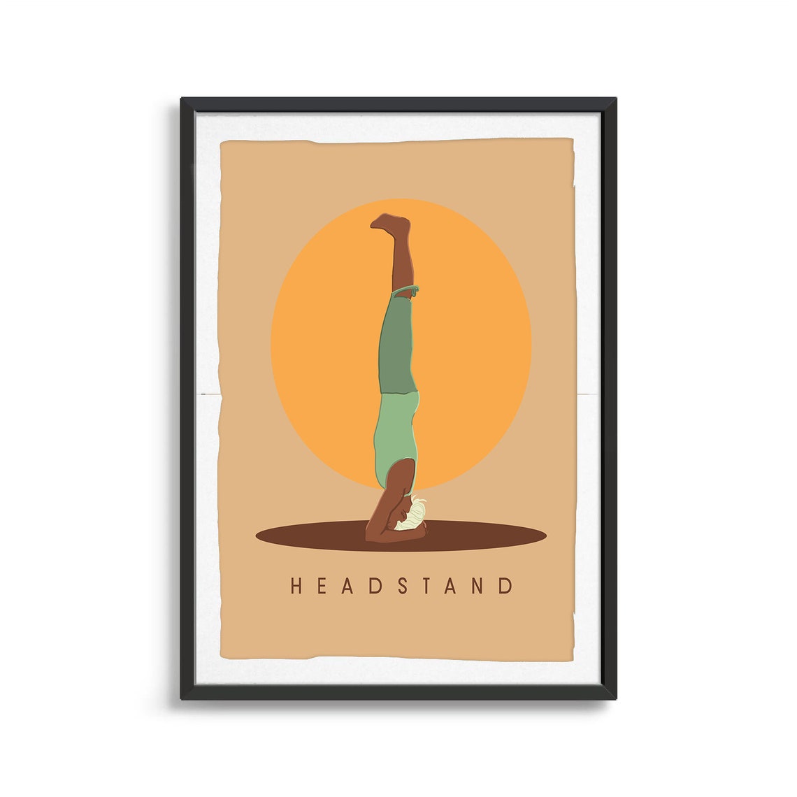 Headstand Yoga Pose Retro Illustration With Orange Sun Poster