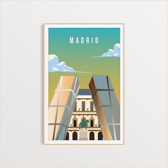Madrid Modern Leaning Glass Towers Cityscape Travel Art Poster