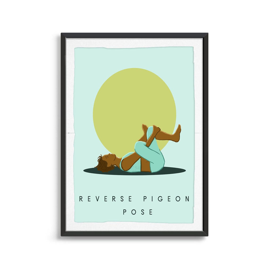 Reverse Pigeon Pose Yoga Illustration With Soft Yellow Sun Poster