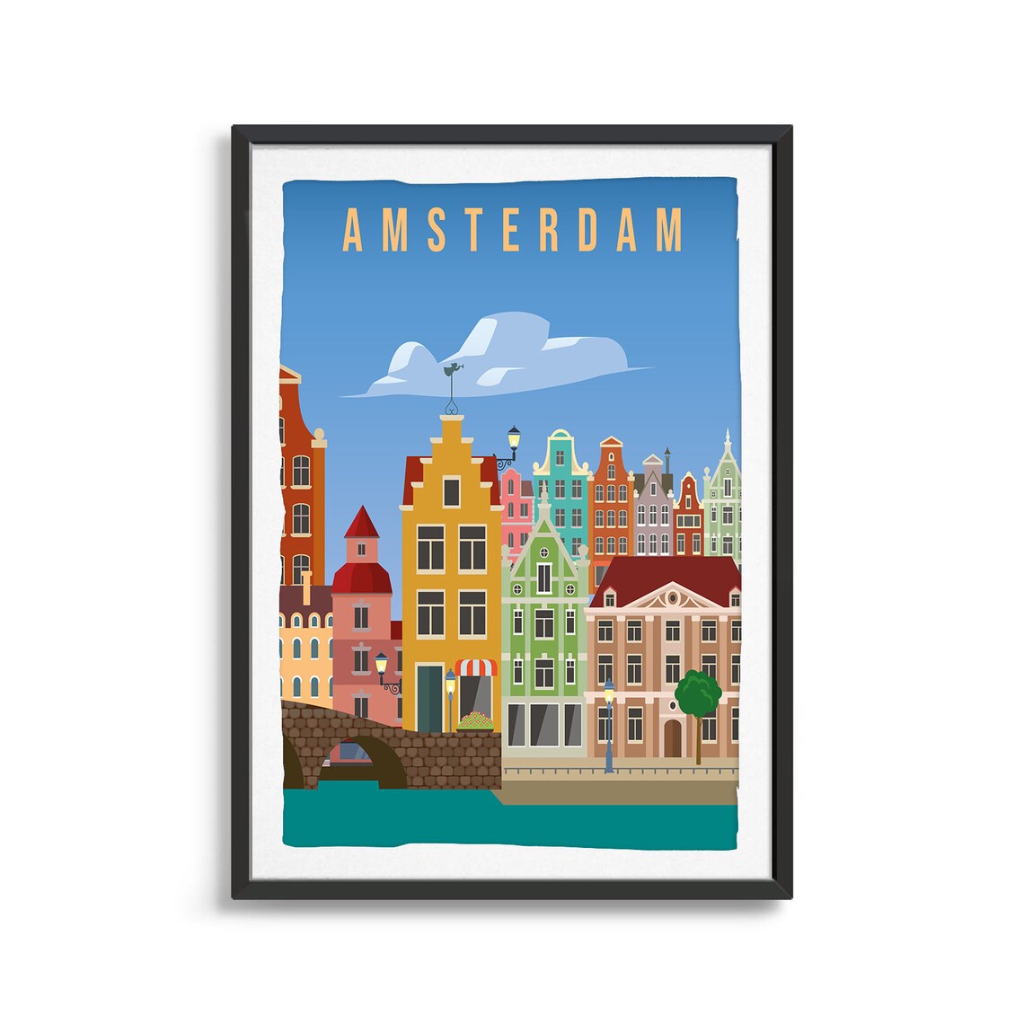 Amsterdam City Poster, Travel Illustration Art Print