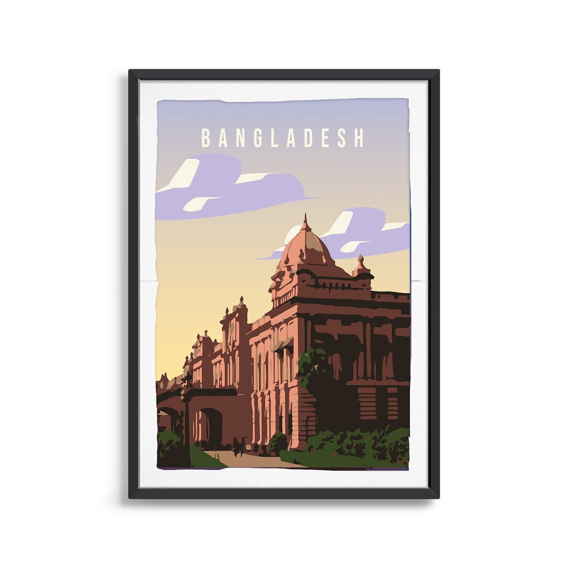 Bangladesh Vintage Travel Art Domed Palace Golden Sky Poster - Image 2