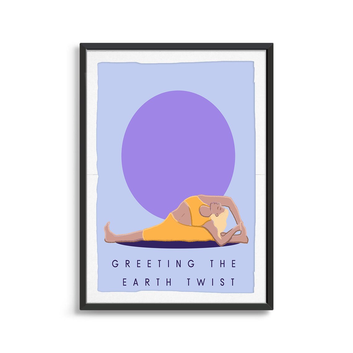 Greeting The Earth Twist Retro Yoga Seated Stretch Sun Circle Flat Illustration Print