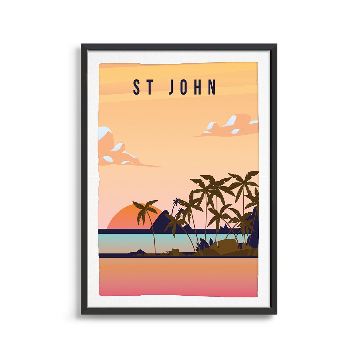Retro Style St John Island Sunset Palm Beach Travel Souvenir Poster