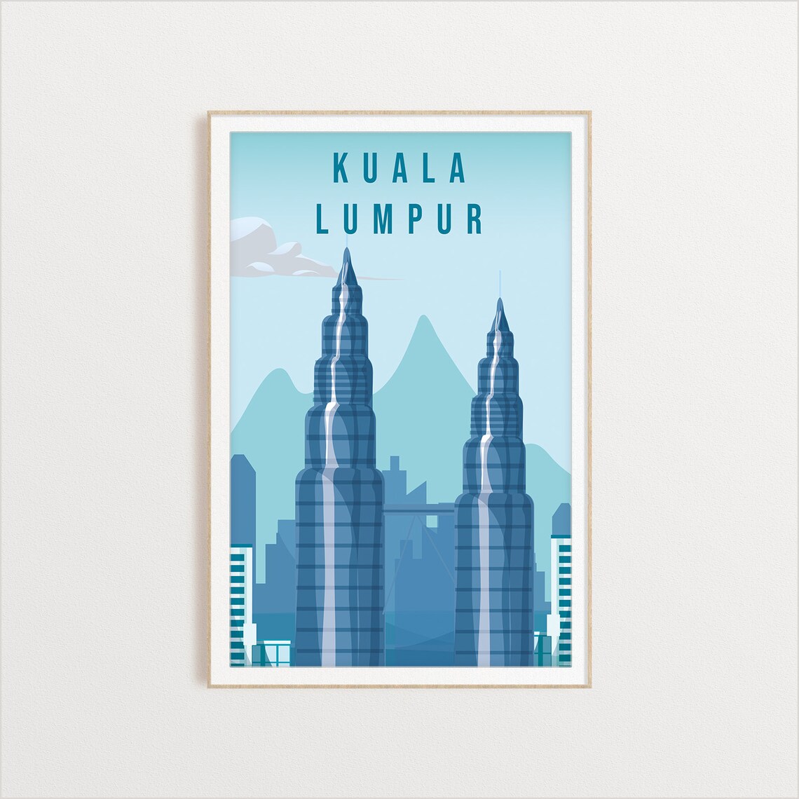 Minimalist Kuala Lumpur Petronas Twin Towers Skyline Travel Poster - Image 2