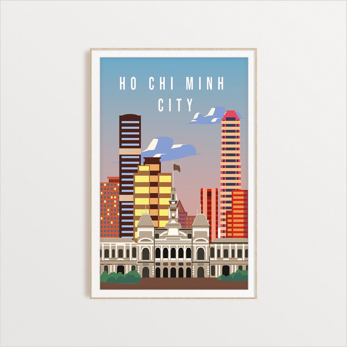 Ho Chi Minh City Vintage Travel Art Skyline Dusk Cityscape Poster - Image 2